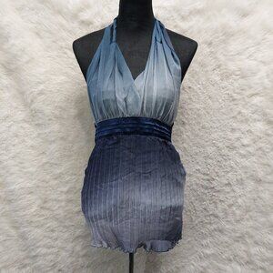 ICHI Women's Blue Water Colour Halter Neck Tank Top One size